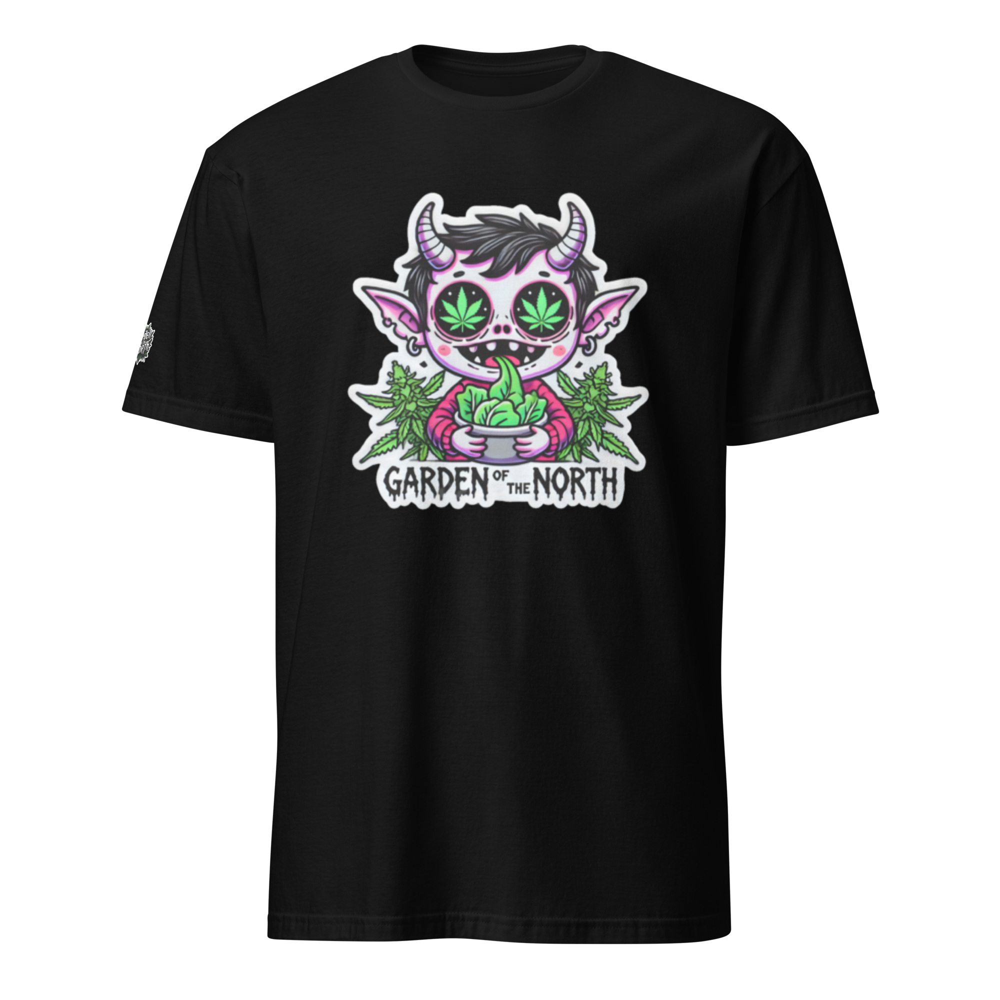 Devil’s Lettuce t-shirt by Garden of the North featuring a smiling cartoon devil eating lettuce